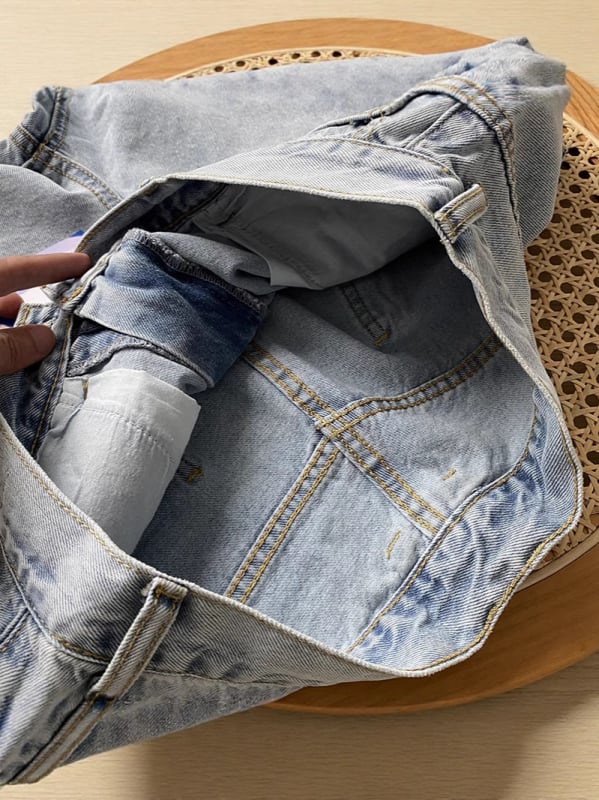 Blugi pentru bărbați cu spălare stone-washed și efect rope-dyed, culoare deschisă, croială americană lejeră, drept și ușor conici, pentru primăvară și toamnă