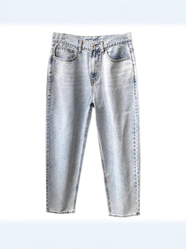 Blugi pentru bărbați cu spălare stone-washed și efect rope-dyed, culoare deschisă, croială americană lejeră, drept și ușor conici, pentru primăvară și toamnă