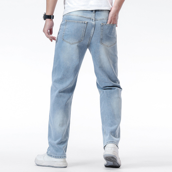 Jeansi pentru bărbați în mărime mare, croială lejeră, drept, stil american, spălați, pantaloni lungi de vară