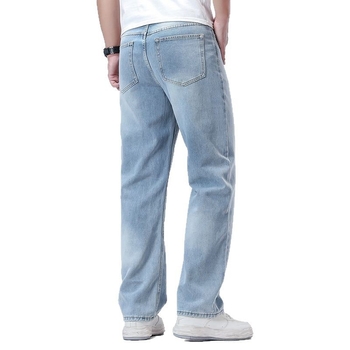 Jeansi pentru bărbați în mărime mare, croială lejeră, drept, stil american, spălați, pantaloni lungi de vară