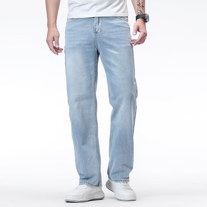 Jeansi pentru bărbați în mărime mare, croială lejeră, drept, stil american, spălați, pantaloni lungi de vară