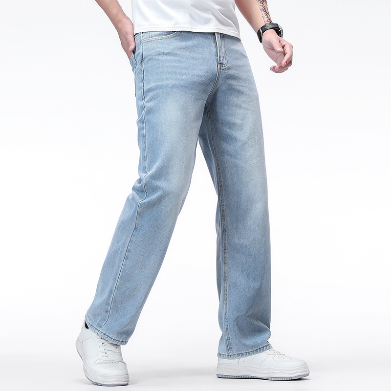 Jeansi pentru bărbați în mărime mare, croială lejeră, drept, stil american, spălați, pantaloni lungi de vară