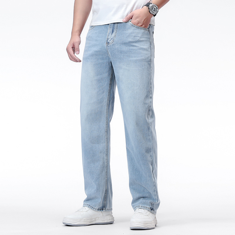 Jeansi pentru bărbați în mărime mare, croială lejeră, drept, stil american, spălați, pantaloni lungi de vară