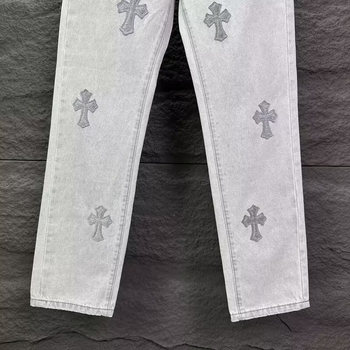 Jeansi bărbătești cu croială dreaptă pentru primăvară-vară, broderie, slim-fit, gri deschis, casual și ușor