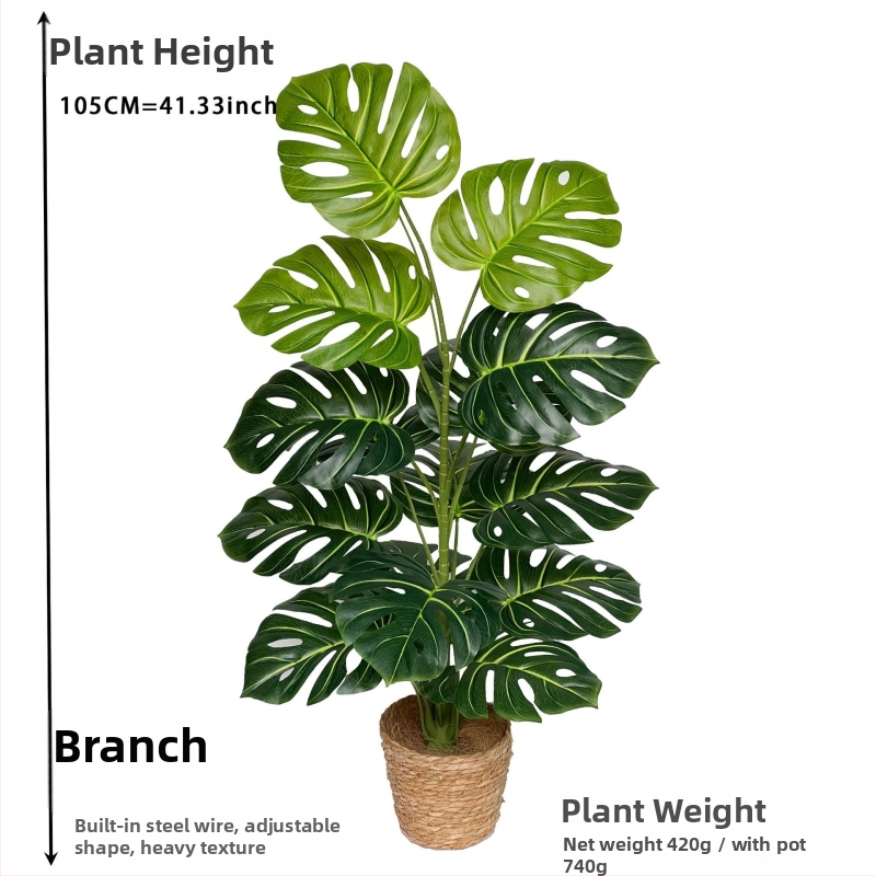 Umelá monstera s veľkými listami na dekoráciu do interiéru aj exteriéru, vysoká 100–200 cm v kvetináči.