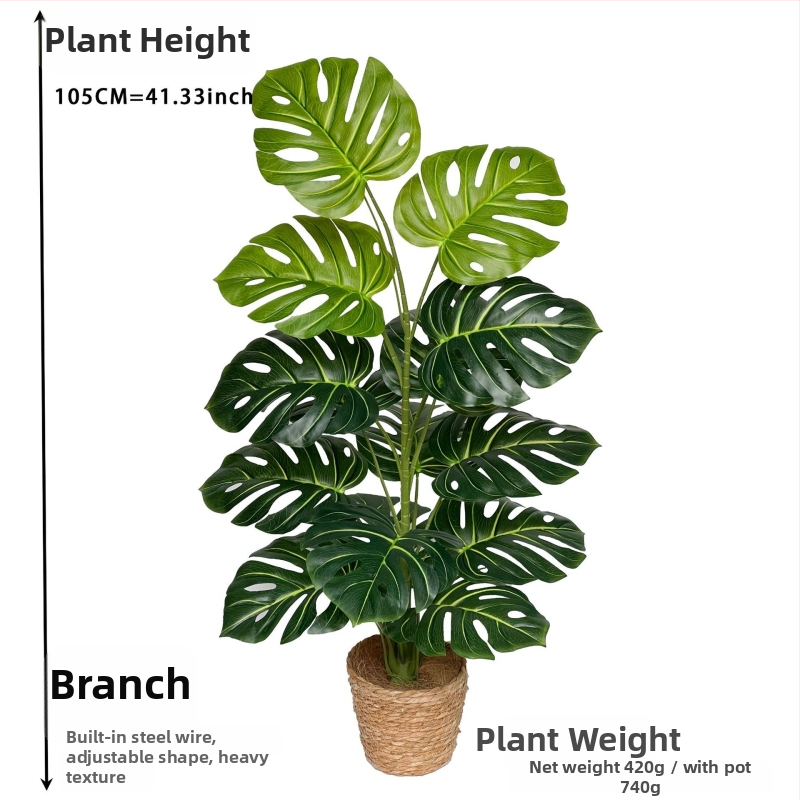 Umelá monstera s veľkými listami na dekoráciu do interiéru aj exteriéru, vysoká 100–200 cm v kvetináči.