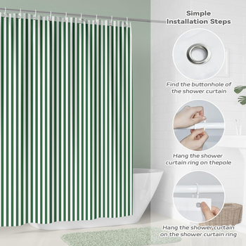 Cortină de duș pentru baie, verde retro cu dungi verticale, poliester geometric, imprimare digitală