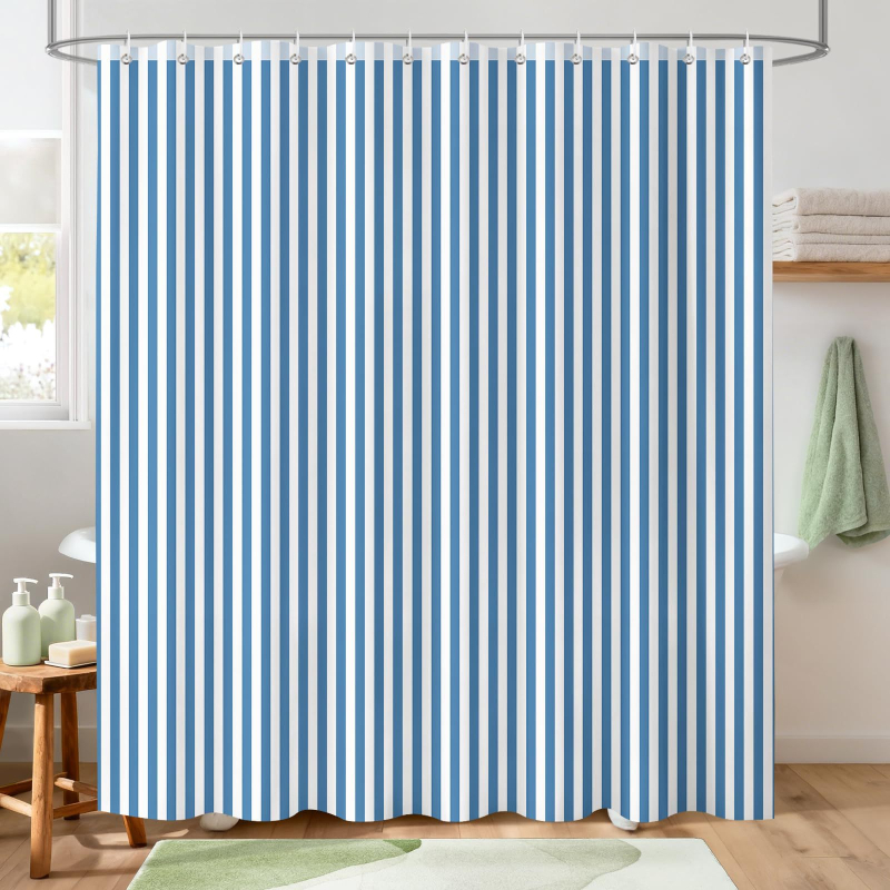 Cortină de duș pentru baie, verde retro cu dungi verticale, poliester geometric, imprimare digitală