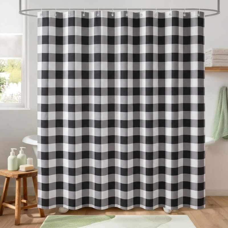Cortină de duș pentru baie, verde retro cu dungi verticale, poliester geometric, imprimare digitală