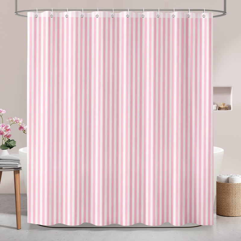 Cortină de duș pentru baie, verde retro cu dungi verticale, poliester geometric, imprimare digitală