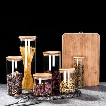 Recipient rotund din sticlă borosilicat, cu capac etanș, pentru ceai și gustări, gură largă