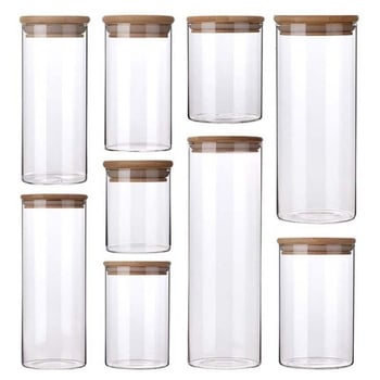 Recipient rotund din sticlă borosilicat, cu capac etanș, pentru ceai și gustări, gură largă