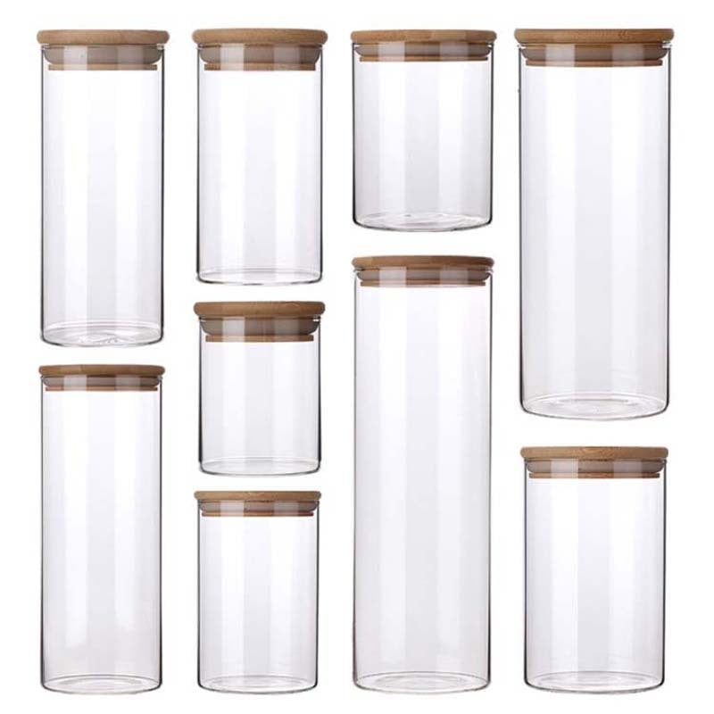 Recipient rotund din sticlă borosilicat, cu capac etanș, pentru ceai și gustări, gură largă