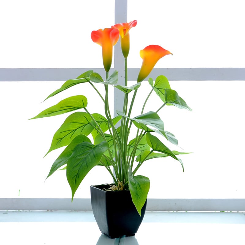 Bonsai artificial Calla Lily în ghiveci din plastic — plantă decorativă de interior