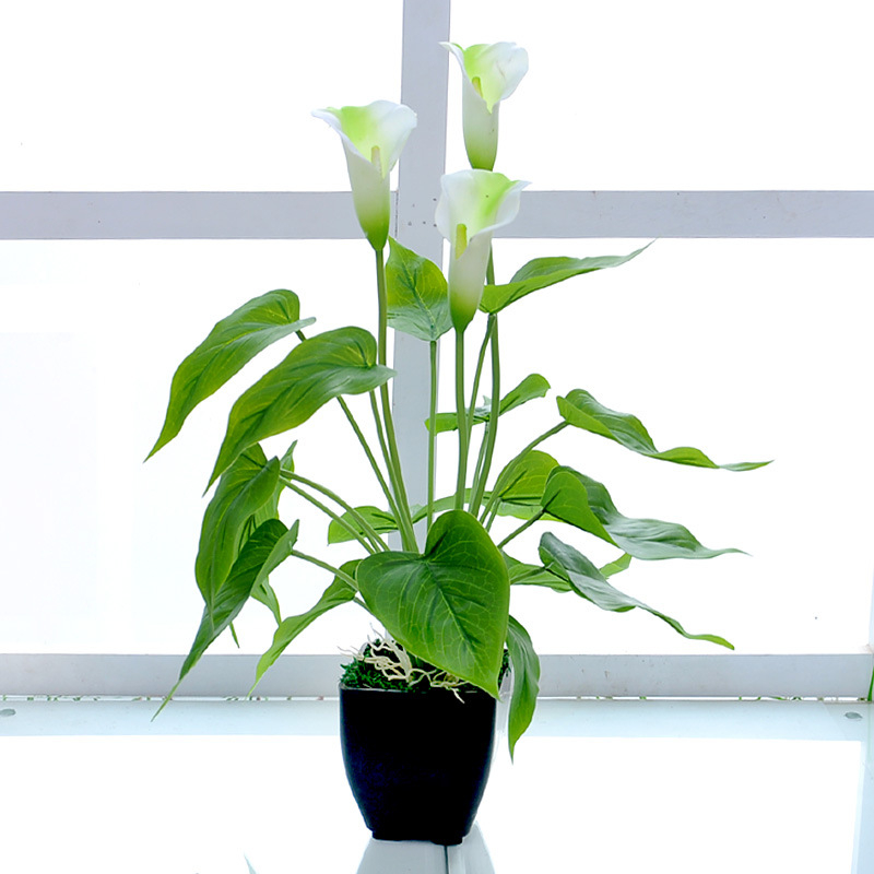 Bonsai artificial Calla Lily în ghiveci din plastic — plantă decorativă de interior