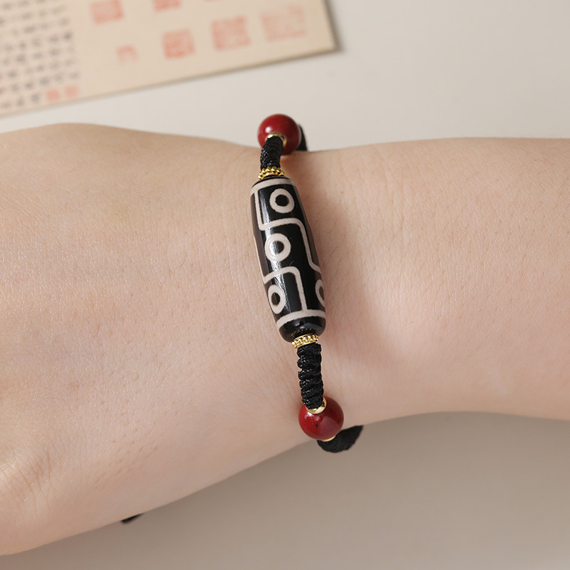 Brățară tibetană din agată cu mărgele nouă ochi, șnur reglabil împletit, bijuterii etnice retro unisex