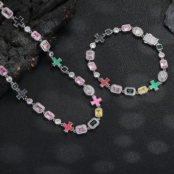 Set colier și brățară cu pietre colorate, 8mm, geometric, stil hip-hop, bijuterii unisex