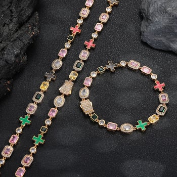 Set colier și brățară cu pietre colorate, 8mm, geometric, stil hip-hop, bijuterii unisex