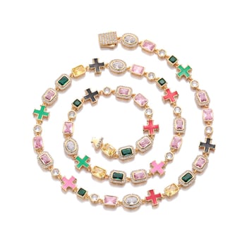 Set colier și brățară cu pietre colorate, 8mm, geometric, stil hip-hop, bijuterii unisex