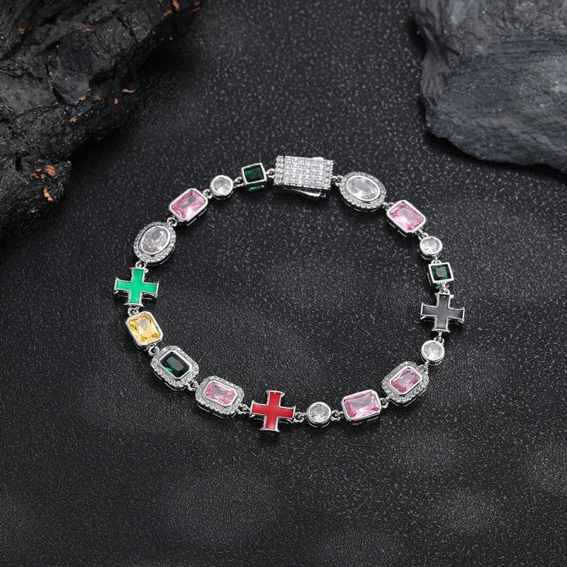 Set colier și brățară cu pietre colorate, 8mm, geometric, stil hip-hop, bijuterii unisex