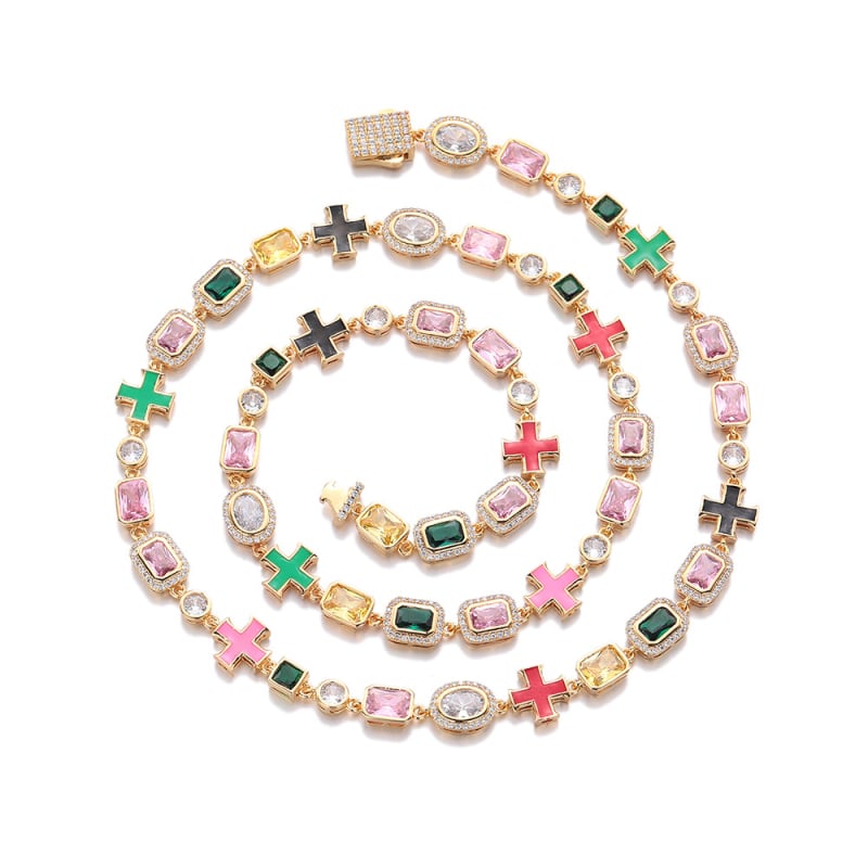 Set colier și brățară cu pietre colorate, 8mm, geometric, stil hip-hop, bijuterii unisex