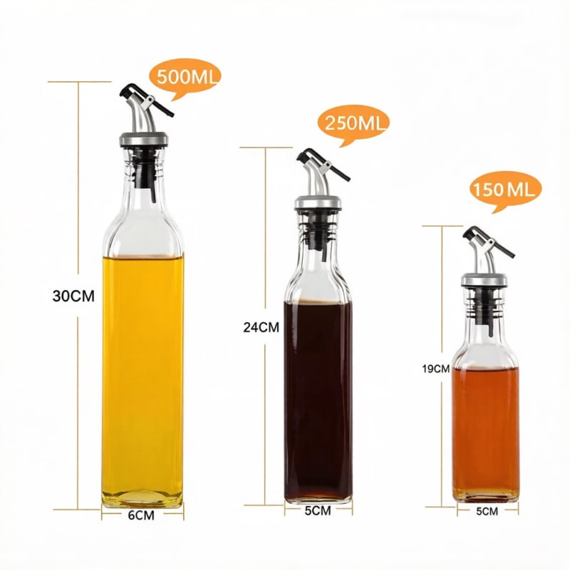 Sticlă de ulei de susan din sticlă pătrată, 500 ml, pentru ulei, sosuri și oțet