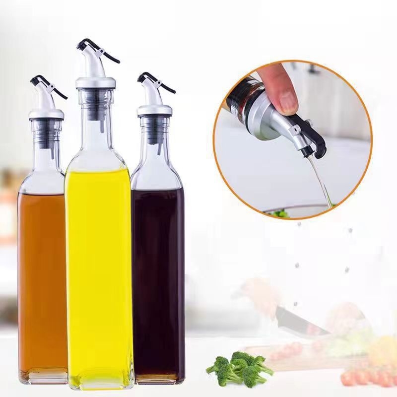 Sticlă de ulei de susan din sticlă pătrată, 500 ml, pentru ulei, sosuri și oțet