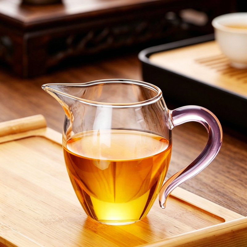 Ceșă de ceai din sticlă borosilicat, cu mâner colorat, bază mai groasă rezistentă la căldură, set Kung Fu pentru acasă cu separator de ceai