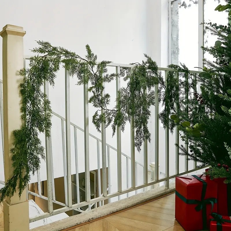 Viță artificială de Crăciun cu pin și cedru, cu ace moi, material PE, decor verde pentru interior, înălțime 100–200 cm