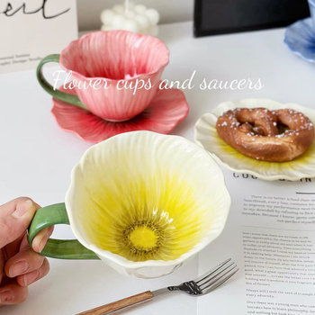 Set de cești de cafea din ceramică pictate manual, design unic, ceașcă latte elegantă și farfurie