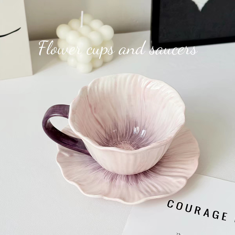 Set de cești de cafea din ceramică pictate manual, design unic, ceașcă latte elegantă și farfurie