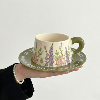 Set ceramic cești de cafea și farfurioare cu model floral, cutie cadou, calitate întâi, lux discret