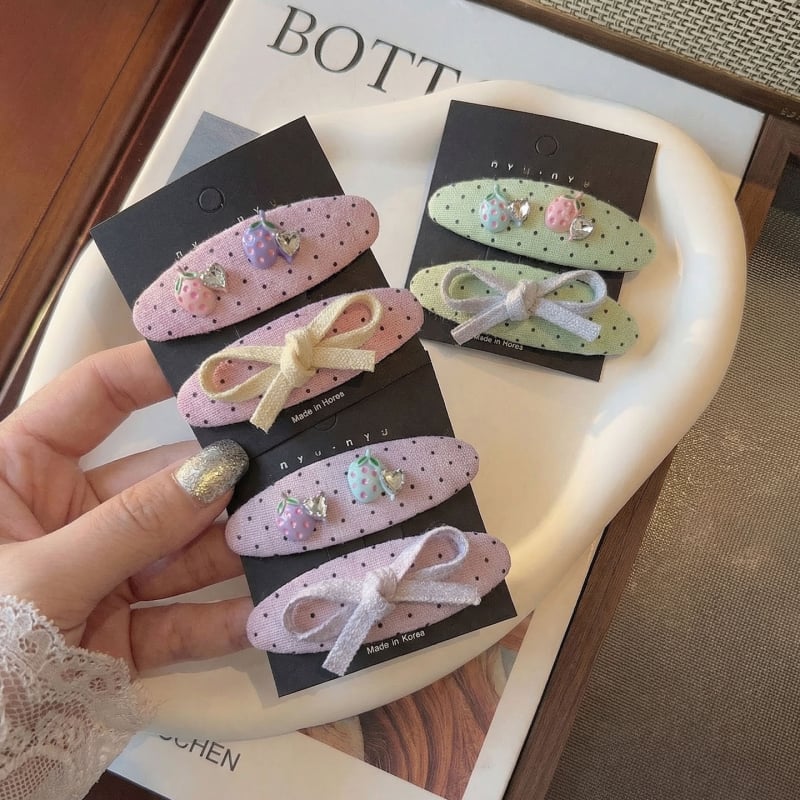 Nou clip de păr cu strasuri în formă de căpșună, clip lateral oval din material textil, BB clip, clip pentru breton, funda