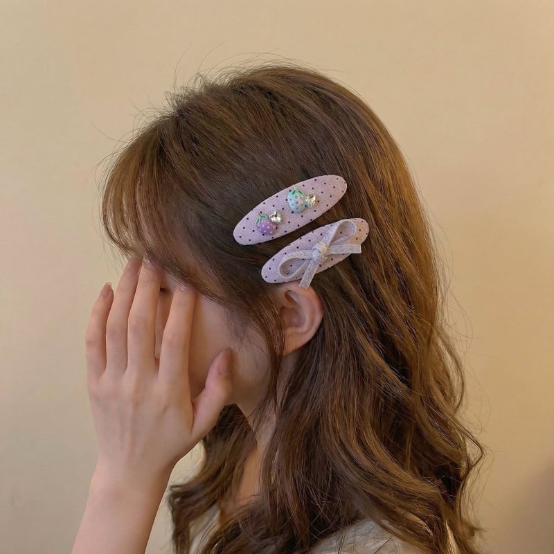 Nou clip de păr cu strasuri în formă de căpșună, clip lateral oval din material textil, BB clip, clip pentru breton, funda