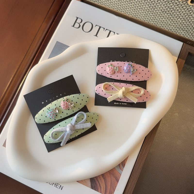 Nou clip de păr cu strasuri în formă de căpșună, clip lateral oval din material textil, BB clip, clip pentru breton, funda