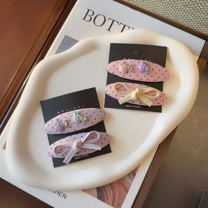 Nou clip de păr cu strasuri în formă de căpșună, clip lateral oval din material textil, BB clip, clip pentru breton, funda