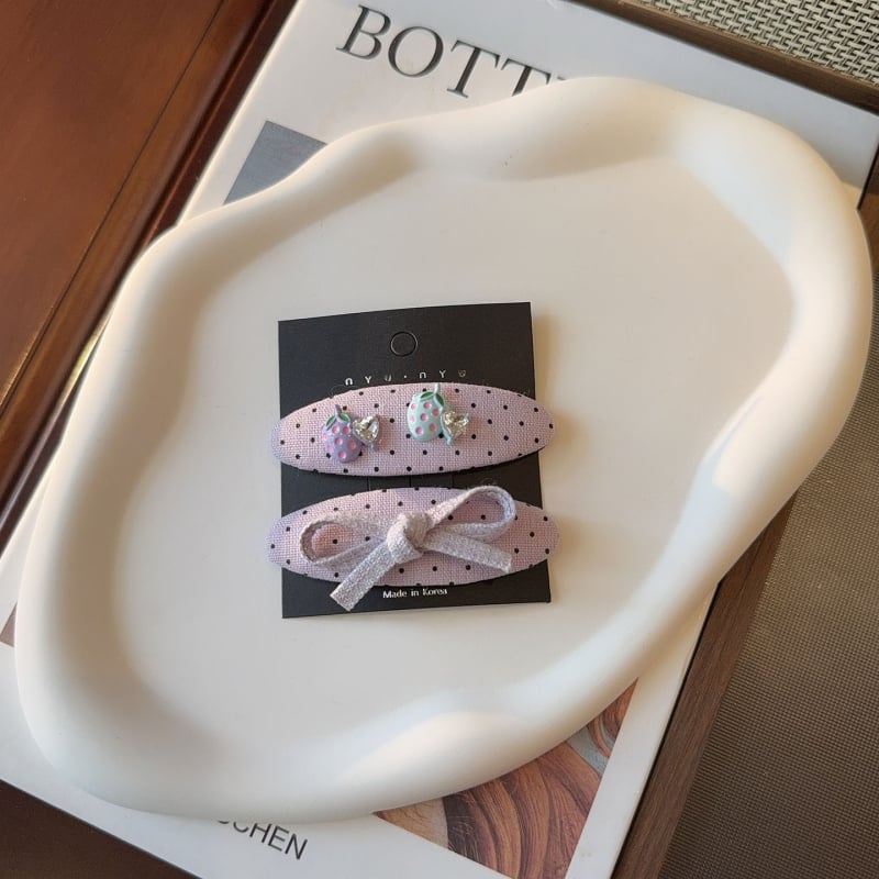 Nou clip de păr cu strasuri în formă de căpșună, clip lateral oval din material textil, BB clip, clip pentru breton, funda