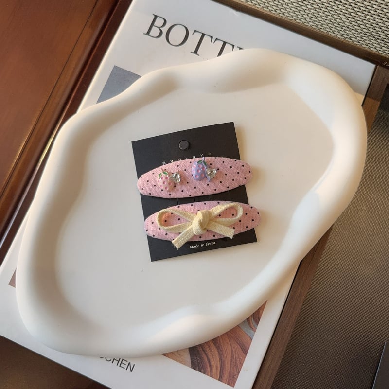 Nou clip de păr cu strasuri în formă de căpșună, clip lateral oval din material textil, BB clip, clip pentru breton, funda
