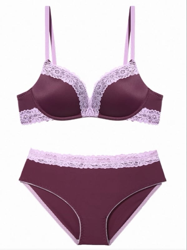 Sutien din dantelă pentru femei, mov strugure, stil francez, sexy, evidențiază bustul mic, cu efect Push-Up, fără arcuri, suport moale
