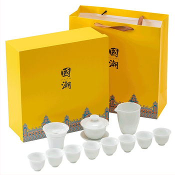 Set de ceai Kung Fu din porțelan alb, cu gaiwan și cești – set complet pentru casă și birou