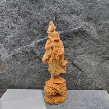 Figură Bodhidharma, sculptură din lemn cu rădăcini, stil zen