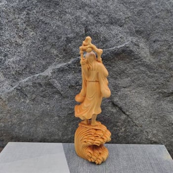 Figură Bodhidharma, sculptură din lemn cu rădăcini, stil zen