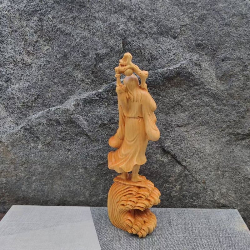 Figură Bodhidharma, sculptură din lemn cu rădăcini, stil zen