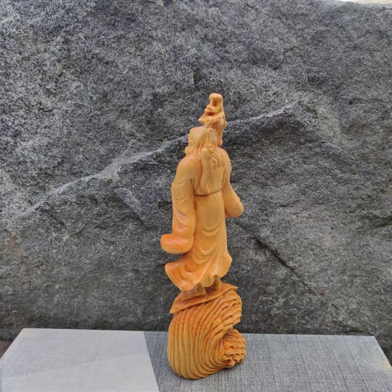Figură Bodhidharma, sculptură din lemn cu rădăcini, stil zen