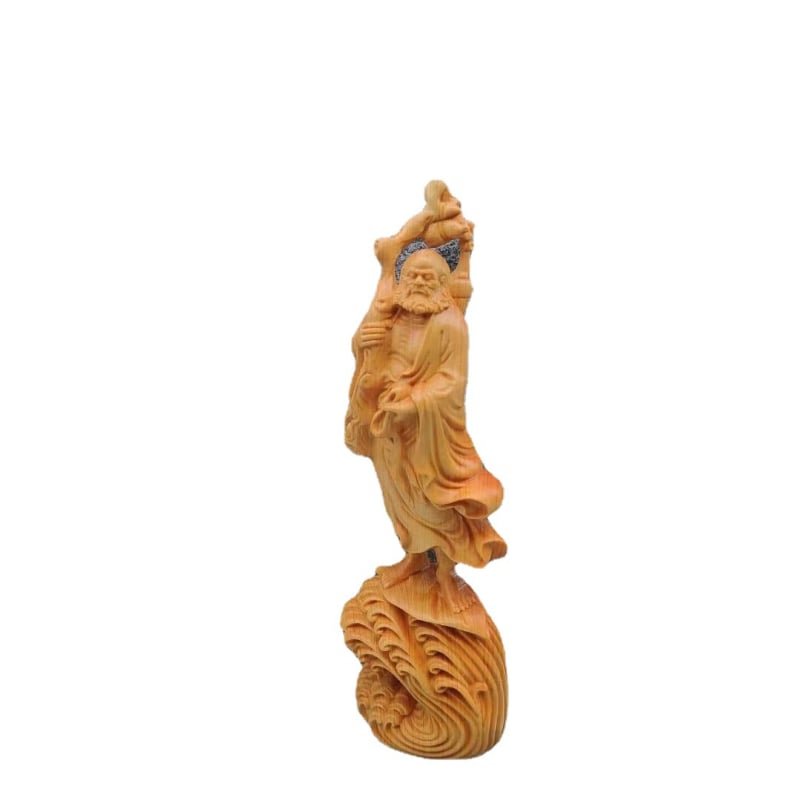 Figură Bodhidharma, sculptură din lemn cu rădăcini, stil zen