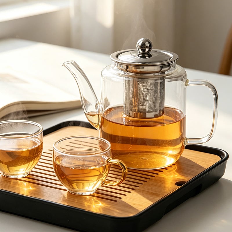 Ceainic din sticlă rezistentă la temperaturi înalte, cu separare ceai-apă, 600 ml, pentru uz casnic, design modern și elegant, potrivit pentru fierberea ceaiului pe flacără directă