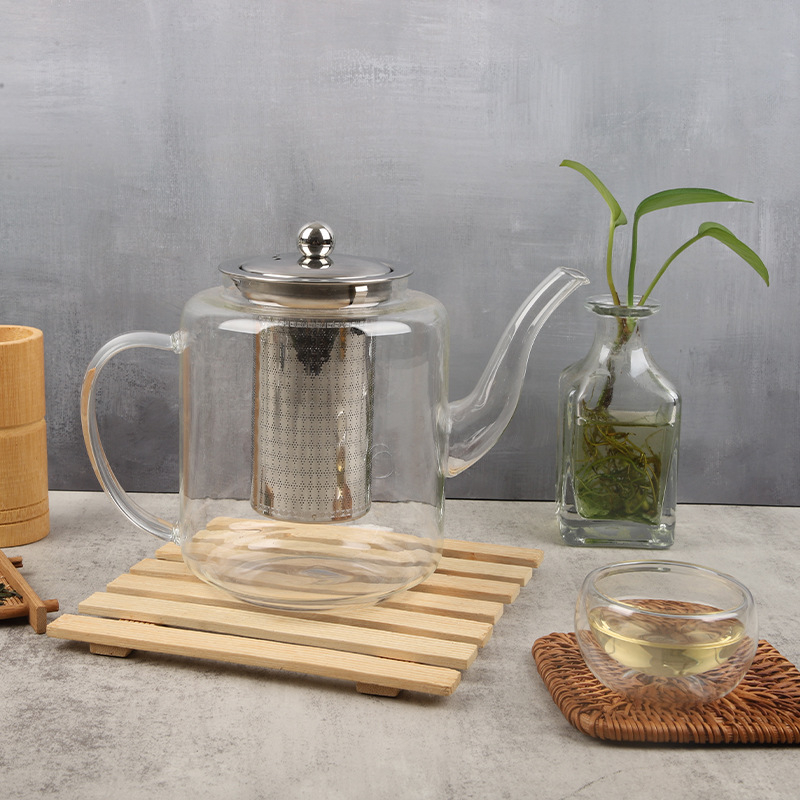 Ceainic din sticlă rezistentă la temperaturi înalte, cu separare ceai-apă, 600 ml, pentru uz casnic, design modern și elegant, potrivit pentru fierberea ceaiului pe flacără directă