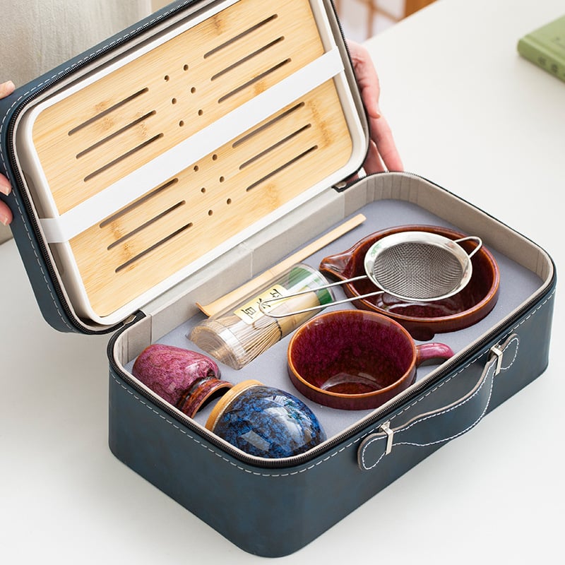 Set Yakiware pentru matcha: bol pentru matcha, tel de amestec, ceașcă și set de depozitare