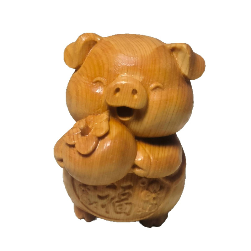 Sculptură din lemn de chiparos – purcel norocos, ornament decorativ de mână, zodie chineză drăguță