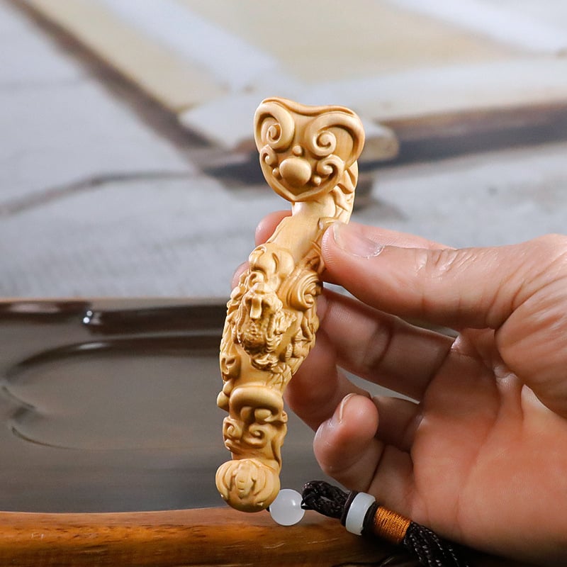 Piesă de sculptură din boxwood în stil Ruyi, ornament de birou — artă în lemn